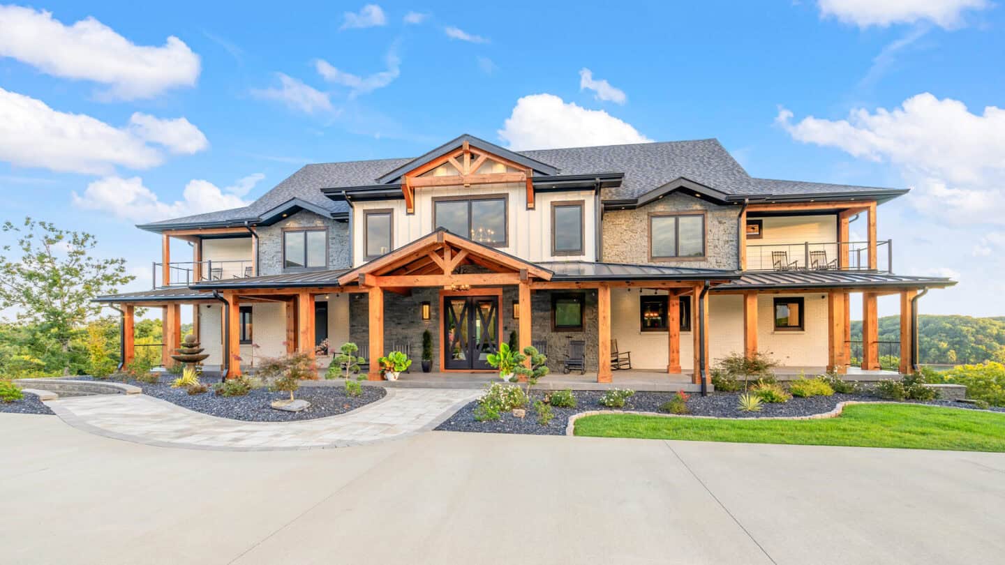 A natural timber frame home with mountain views, blending rustic charm and modern craftsmanship for.